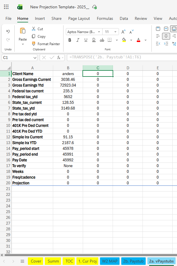 Creates an Excel and client folder